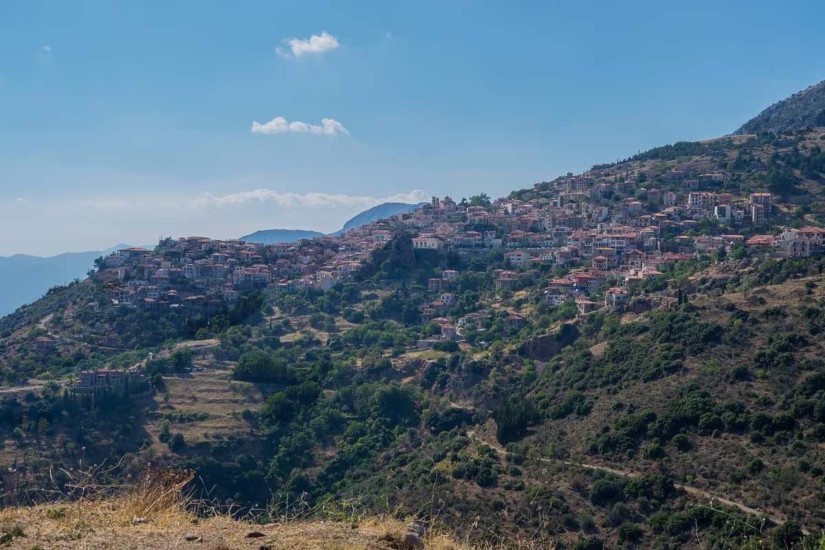 A view of Arachova and the hillside it is built on