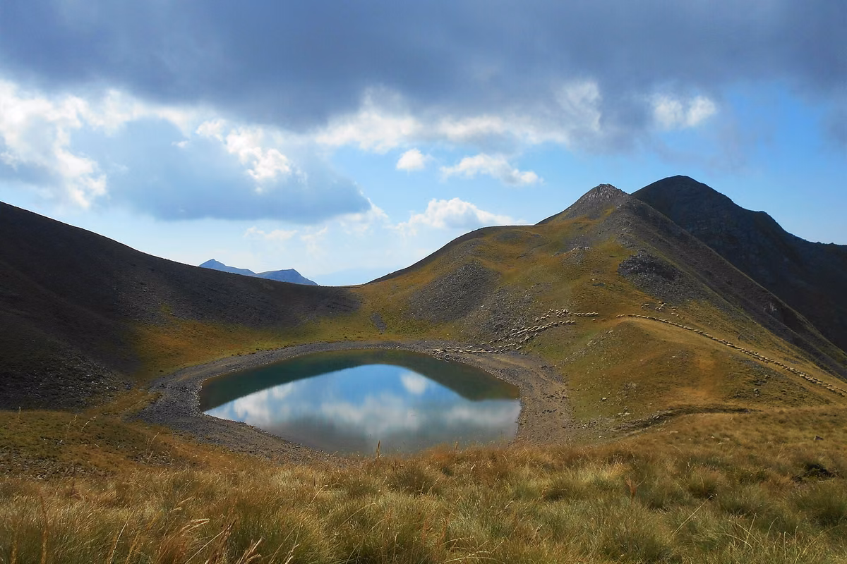 The Grammos dragon lake seen from the ground above it