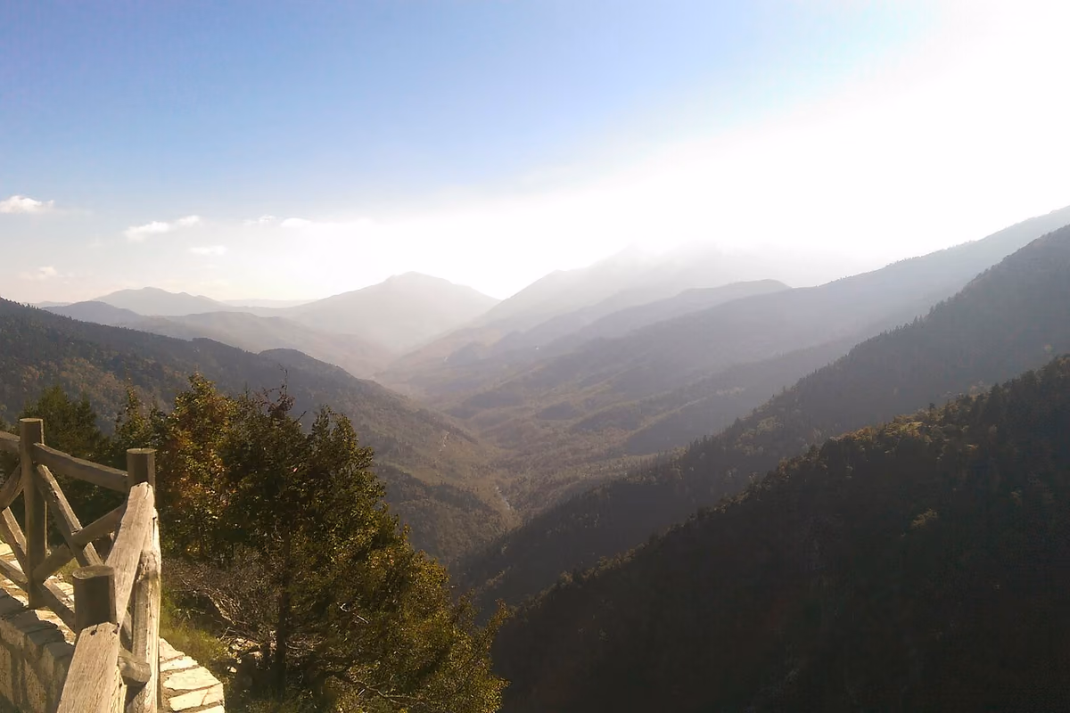The Agrafa valleys one behind the other in the haze, from the same observation deck, October 2015