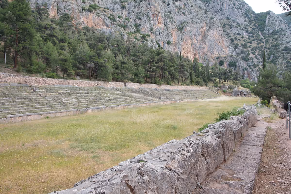 The ancient stadium of Delphi, on the way up