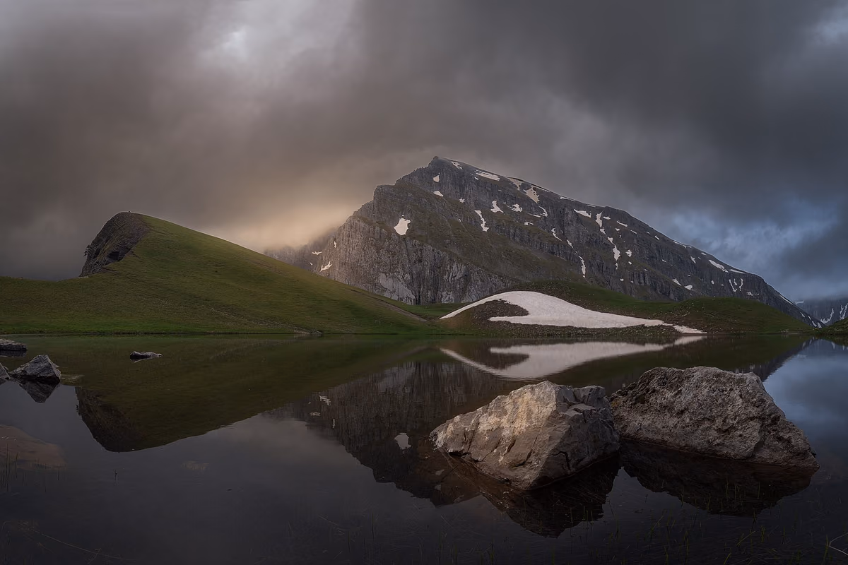 Drakolimni under a stormy sky