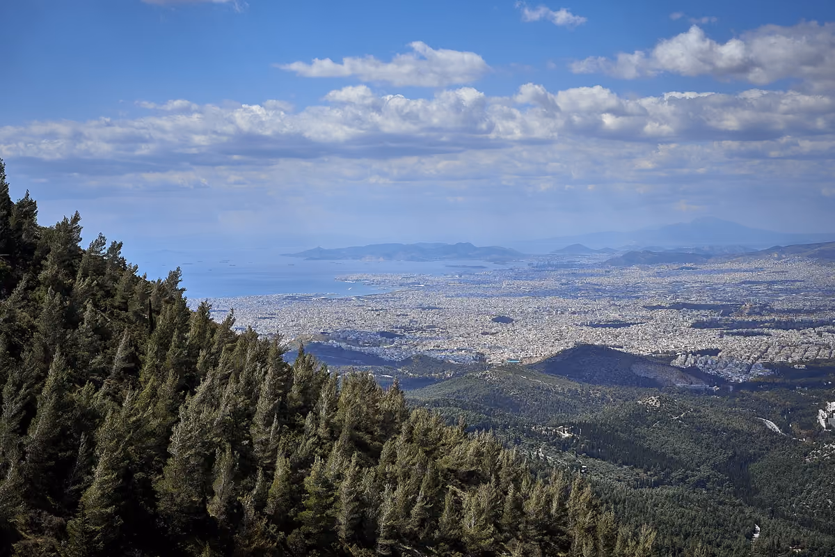 Pine slopes above Attica and the Saronic Gulf
