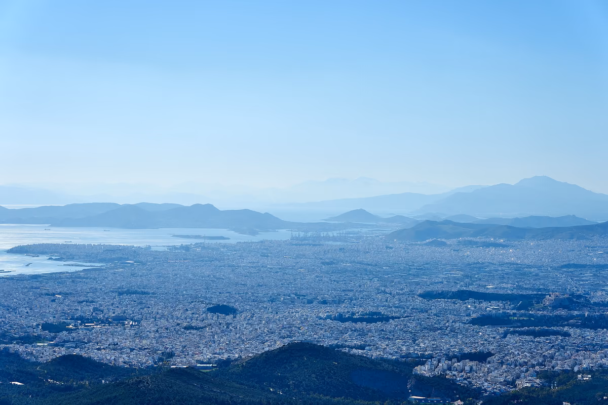 The Saronic Gulf, Salamis and Piraeus from the ridge
